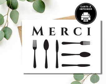 Thank you card in French, Card for small business, Food theme card to print, Card for caterer