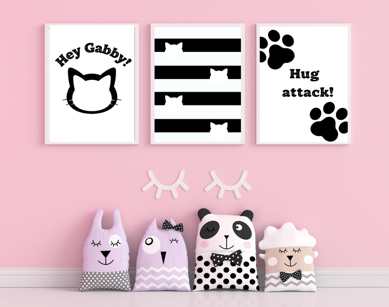 Gabby's dollhouse , Gabby bedroom decor, Set of 3 digital print, Hey