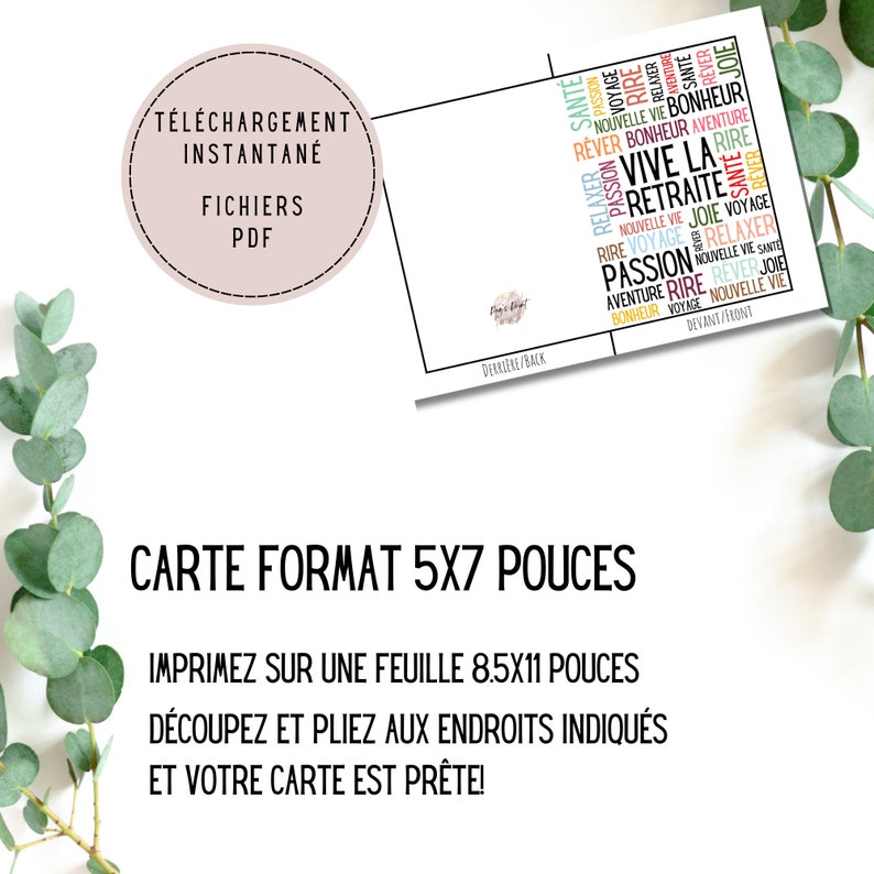 Carte de retraite en français à imprimer, Carte vive la retraite, Carte de retraite pour femme, cadeaux de retraite image 3