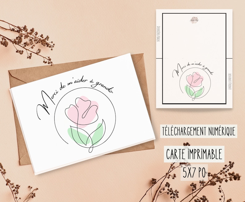 Carte pour éducatrice, Merci de m'aider à grandir, Merci pour éducatrice, Carte fin d'année scolaire, carte pour éducatrice à imprimer image 3