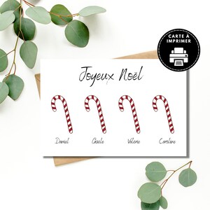 Carte de Noël Personnalisable, Carte de Noël pour la famille, Carte De Noël Canne à sucre personnalisé, Carte Joyeux Noël à imprimer