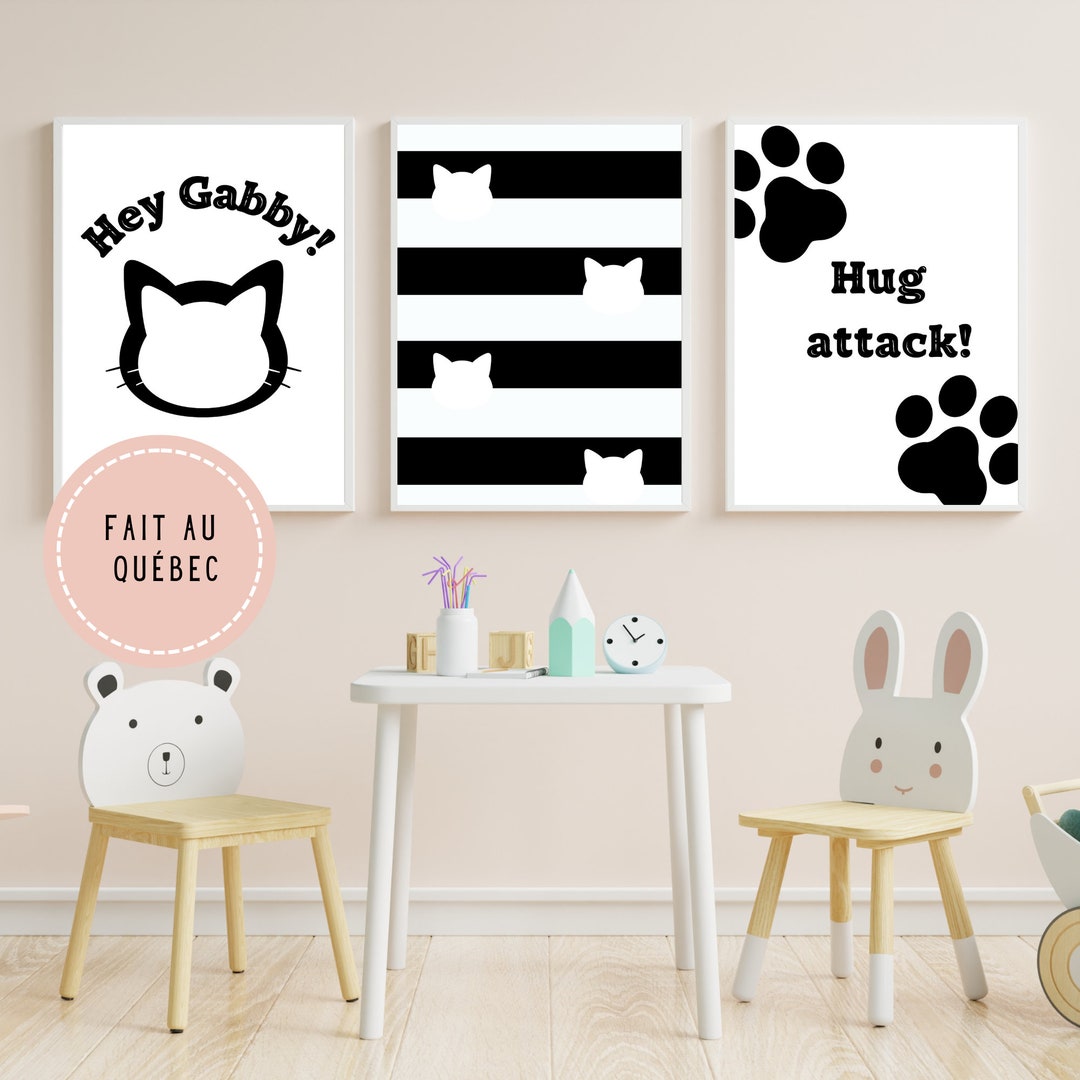 Gabby's Dollhouse, Gabby Bedroom Decor, Set of 3 Digital Print, Hey Gabby,cat Strip, Wall Art
