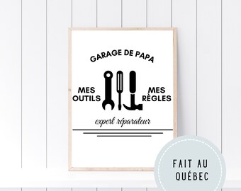 Affiche Garage de Papa, Cadeaux pour Papa Personnalisable, Fête des pères, Impression Numérique, Cadeaux fête des père personnalisé