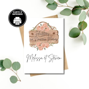 Carte Félicitation Mariage, Carte personnalisable nouveau marié, Carte Mariage en Français à imprimer, carte de fiançailles modifiable
