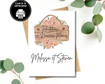 Carte Félicitation Mariage, Carte personnalisable nouveau marié, Carte Mariage en Français à imprimer, carte de fiançailles modifiable