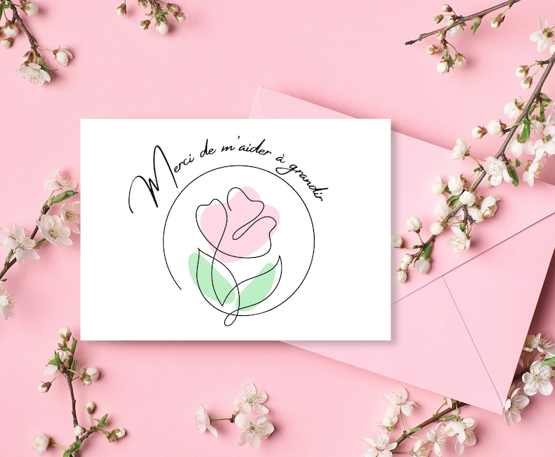Carte pour éducatrice, Merci de m'aider à grandir, Merci pour éducatrice, Carte fin d'année scolaire, carte pour éducatrice à imprimer image 2