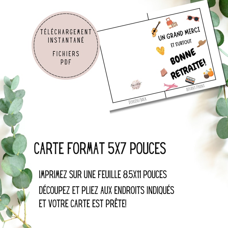 Carte de retraite à imprimer, carte pour employer retraité, carte pour collègue retraite, carte bonne retraite, carte retraite en français image 2