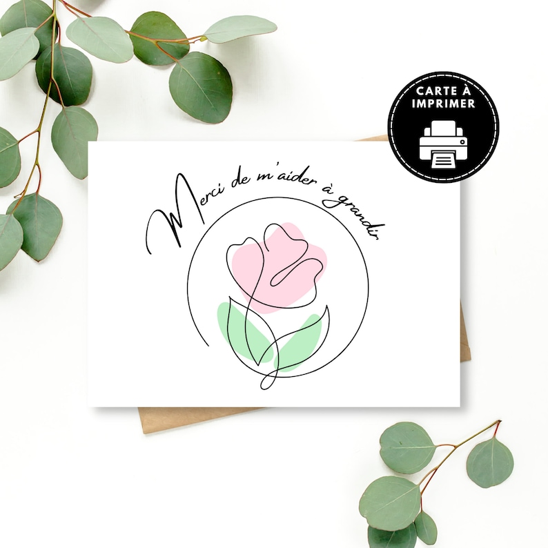 Carte pour éducatrice, Merci de m'aider à grandir, Merci pour éducatrice, Carte fin d'année scolaire, carte pour éducatrice à imprimer image 1