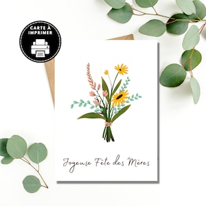 Printable Mother's Day card, Happy Mother's Day, Greeting card, floral card, Card for mom in French