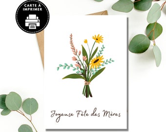 Printable Mother's Day card, Happy Mother's Day, Greeting card, floral card, Card for mom in French