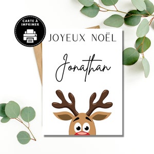 Carte de Noël personnalisable Renne, Carte de Noël personnalisable pour homme, Carte de Noël pour enfants, Carte de Noël pour femme