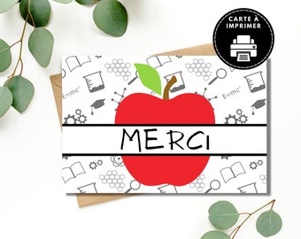 Carte de remerciement pour enseignant et enseignante, cadeaux enseignant, cadeaux fin d'année, Carte Merci pour professeur, Carte imprimable
