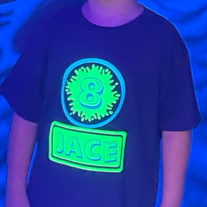 Glow In The Dark Birthday T-Shirt with Custom Age and Name