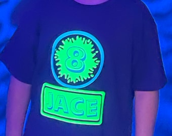 Glow In The Dark Birthday T-Shirt with Custom Age and Name