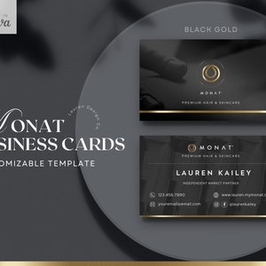 Plantilla de tarjeta de presentación Monat - Oro negro - Tarjetas de presentación para cabello y piel - Plantillas editables de Canva - BW Plant Aesthetic Minimal Instagram