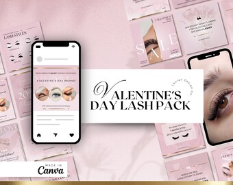 Lash Tech Valentine's Day Instagram Template Pack | Pink & Gold (Canva)
