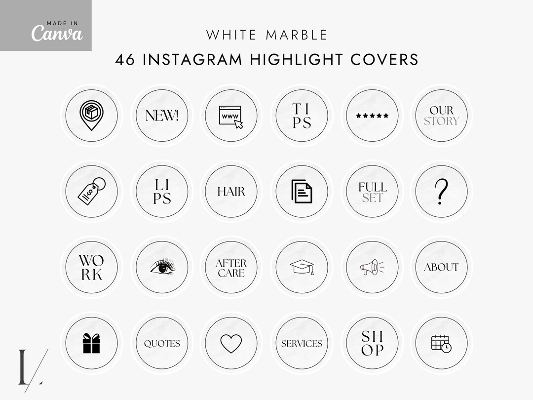 White Marble Minimal Instagram Icon Text Highlight Covers - Etsy
