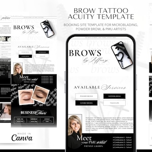 PMU Microblading Black and White Acuity Scheduling Template - Editable DIY Site Canva - Permanent Makeup Artist - Beauty Booking Website