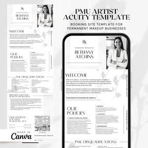 PMU Microblading Minimal B&W Acuity Scheduling Site Template - Editable DIY Site Canva - Permanent Makeup Artist - Beauty Booking Website