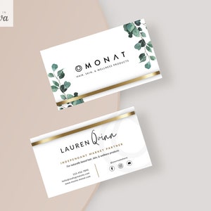 Monat Business Card Template - Hair/Skin Business Cards - Canva Editable Templates - BW Plant Aesthetic Minimal Instagram