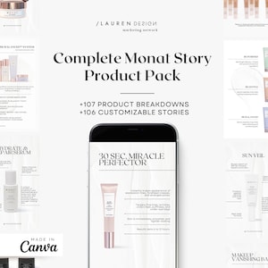 Complete Monat Product Story Pack - Canva Editable Template Pack - White Aesthetic Minimal Social Media Templates - Monat Instagram Stories