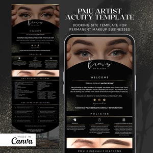 PMU Microblading Luxury Gold Acuity Scheduling Site Template - Editable DIY Site Canva - Permanent Makeup Artist - Beauty Booking Website