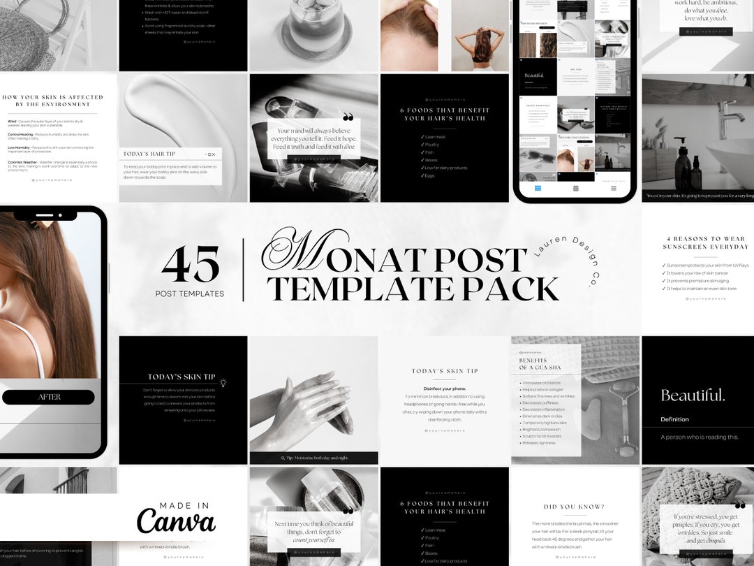 Black & White Minimal Instagram Post Pack - Hair/skin Template Bundles ...