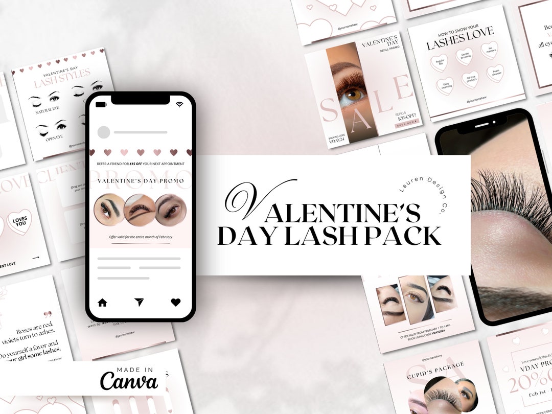 Lash Tech Valentine's Day Post Template Pack Promo Sale Templates