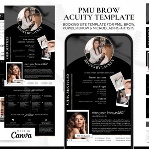 Black Gold PMU Artist Microblading Acuity Scheduling Template - Editable DIY Site Canva - Permanent Makeup Artist - Beauty Booking Website