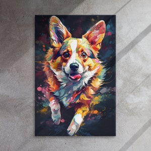 Corgi Dash, Colorful Abstract Canvas Wall Art, Home Decor, Office Wall Art, Bedroom, Living Room, Dog Art, Animal Art, Digital Art, Corgi