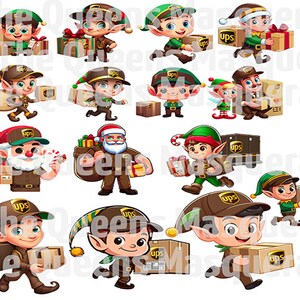 Elfos de temporada alta de UPS, ayudantes de Papá Noel PNG, diseño de sublimación de United Parcel Service, servicio de correo imprimible ELF