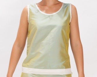 KATIA green silk top- 100% natural taffeta silk