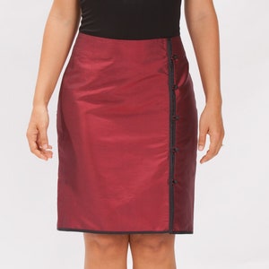 DELPHINE jupe 100% soie taffeta naturelle rouge & noir image 1