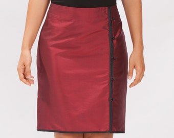DELPHINE red silk skirt - 100% natural silk taffeta