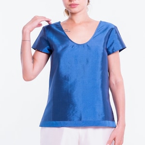 AVA blue silk top 100% natural taffeta silk image 1