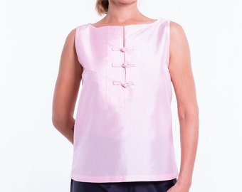 KIM pink silk top- 100% natural taffeta silk
