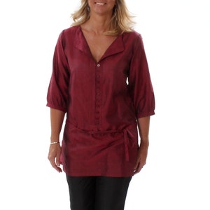 SHANTI red silk tunic 100% natural chiffon silk bordeaux red Red