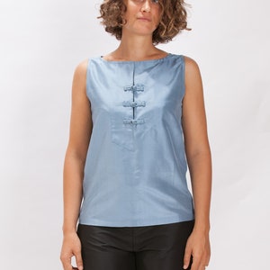 KIM top 100% soie taffeta naturelle bleu image 2