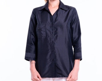 AMBRE black silk shirt - 100% natural taffeta silk