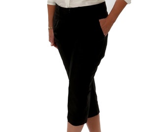 DOROTHY black silk cropped trousers 7/8ths - 100% natural taffeta silk