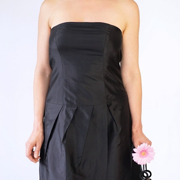 BELLA black silk dress - 100% natural taffeta silk