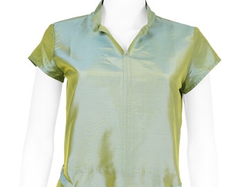 STEPHANIE green silk top- 100% natural taffeta silk