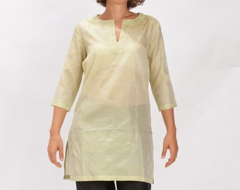CLARA green silk tunic- 100% natural chiffon silk