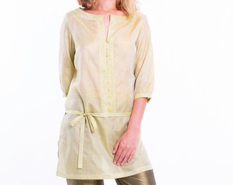 SHANTI green silk tunic- 100% natural chiffon silk
