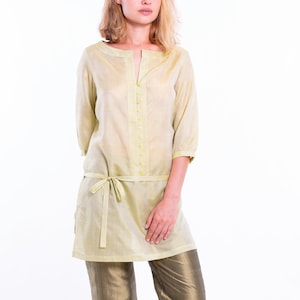 SHANTI green silk tunic 100% natural chiffon silk image 1