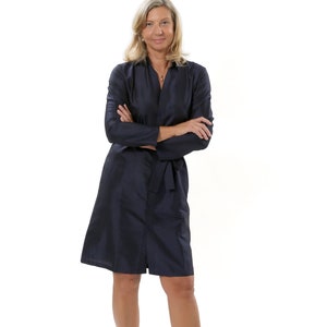 MICHAELA pure silk shirt dress 100% natural taffeta silk navy blue image 1