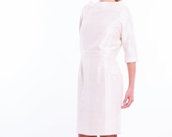 MEGAN robe 100% soie sauvage naturelle - ivoire/ blanc