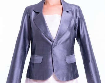 CLAUDIA grey silk jacket - 100% natural taffeta silk