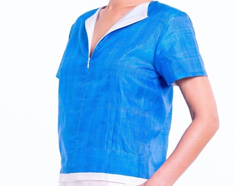 AMELIA blue silk top- 100% natural fine silk