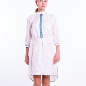 ALEXIA robe 100% soie fine naturelle blanc & bleu image 1
